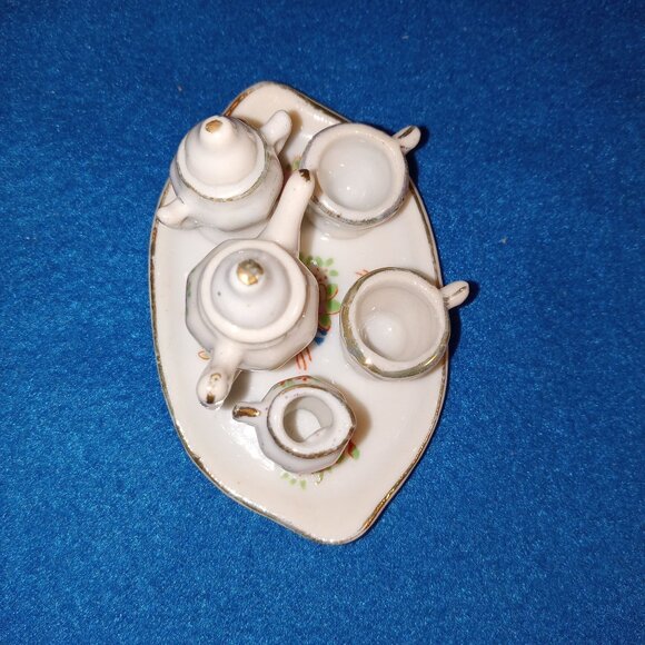 Vintage Handmade Painted Tiny Miniature 8 pcs Porcelain Ceramic Japanese Tea Set - Picture 6 of 17